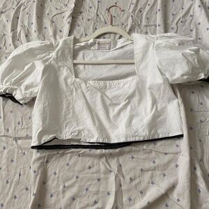 maison cleo cropped blouse top in white